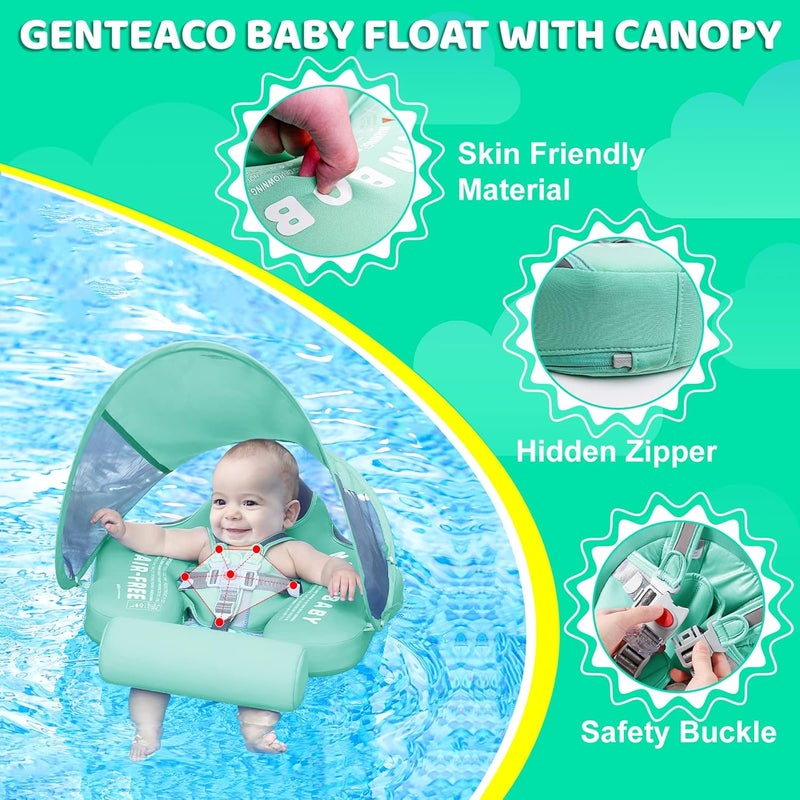 28°C Mambobaby Baby Swim Float with Canopy & Tail Infant Pool Float Non-Inflatable Toddler Swim Float with Skin-Friendly Material for 3-24 Months Baby Boys Grils Elephant Green - Image 5